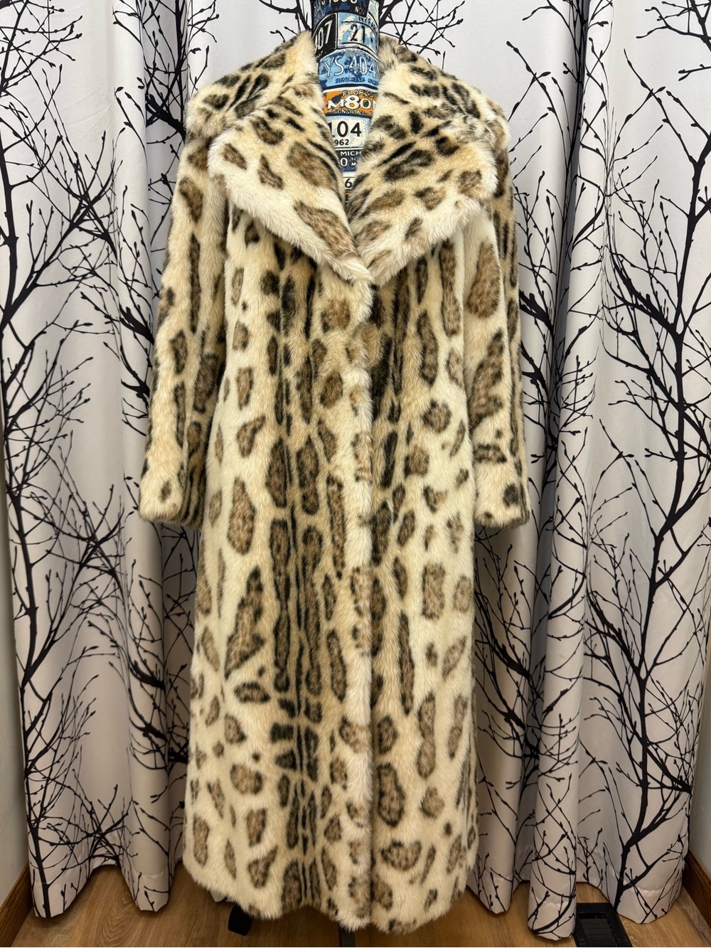 Vintage Tissavel of France Faux Fur Snow Leopard Coat Leather Neck